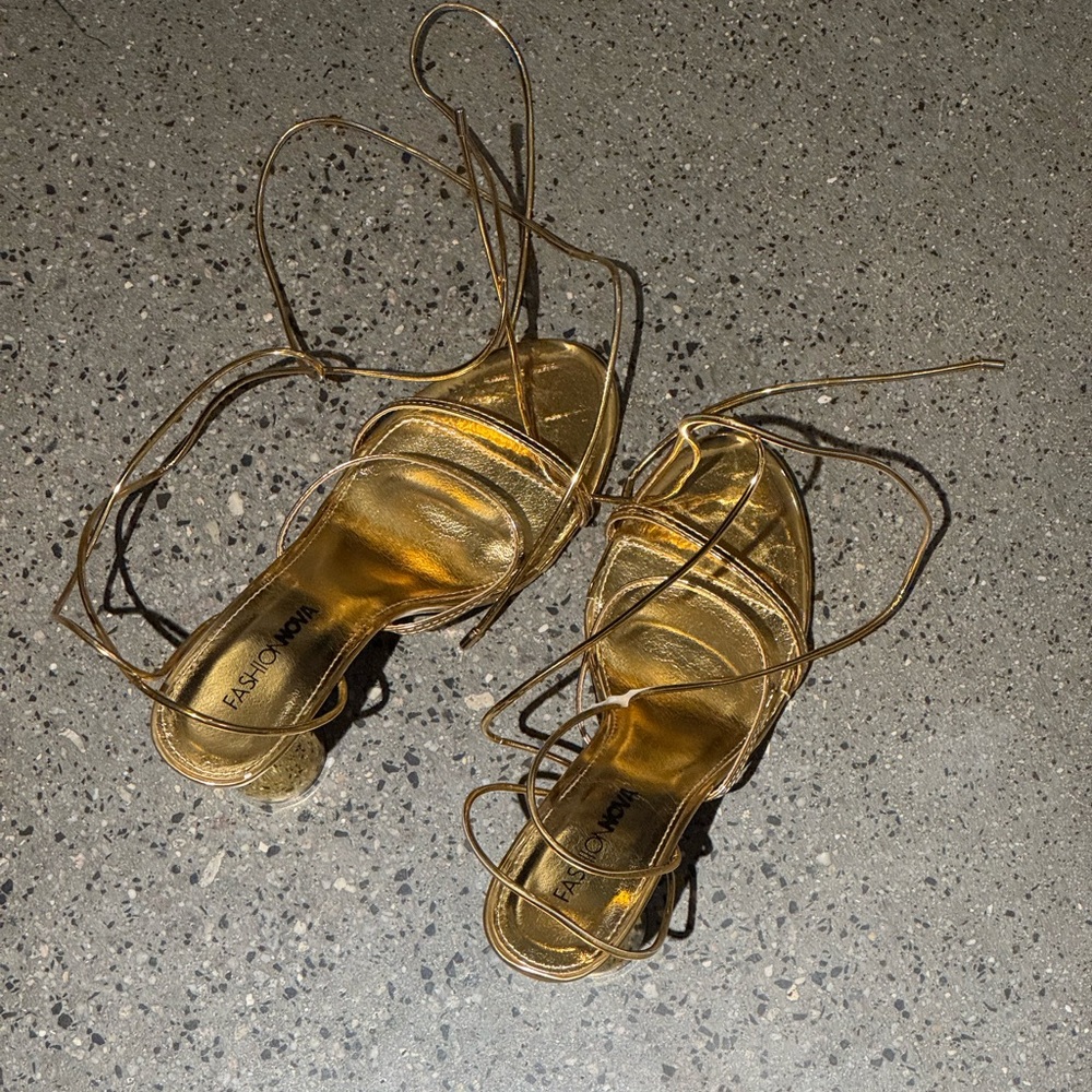 Strappy Metallic Gold Heels - Picture 3 of 5